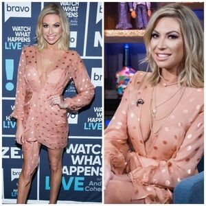 Michelle Mason Polka Dot Plunge Long Sleeve Mini Dress Pink Size 0 Cocktail